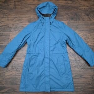 L.L. Bean Womens Medium Blue Turquoise Hooded Winter Warmer Coat Water Resistant